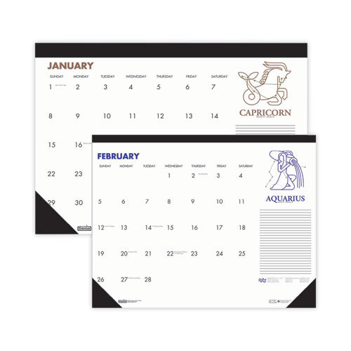 Recycled Zodiac Desk Pad Calendar, Zodiac Artwork, 18.5 X 13, White Sheets, Black Binding/corners, 12-month (jan-dec) 2024