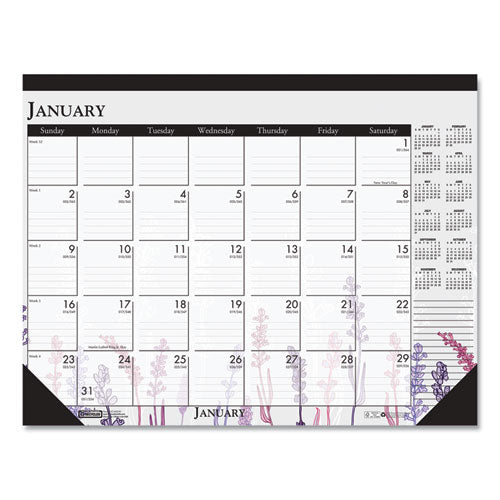 Recycled Desk Pad Calendar, Wild Flowers Artwork, 18.5 X 13, White Sheets, Black Binding/corners,12-month (jan-dec): 2024