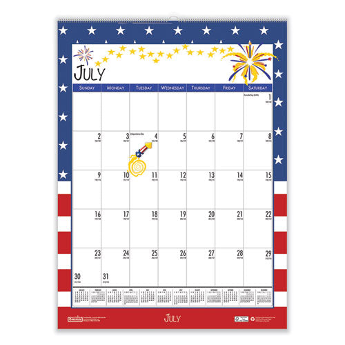 Recycled Seasonal Wall Calendar, Illustrated Seasons Artwork, 12 X 16.5, 12-month (july To June): 2023 To 2024