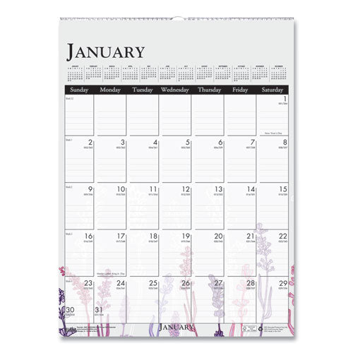 Recycled Wild Flower Wall Calendar, Wild Flowers Artwork, 12 X 16.5, White/multicolor Sheets, 12-month (jan To Dec): 2024