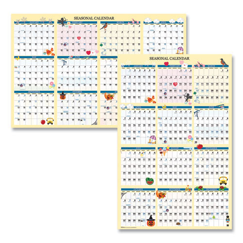 Recycled Seasonal Laminated Wall Calendar, Illustrated Seasons Artwork, 24 X 37, 12-month (jan To Dec): 2024