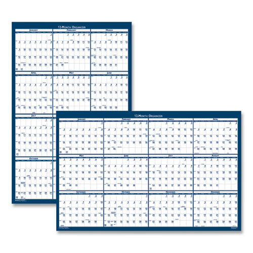 Recycled Yearly Reversible Wall Calendar Non-laminated, 24 X 37, White/blue Sheets, 12-month (jan To Dec): 2024