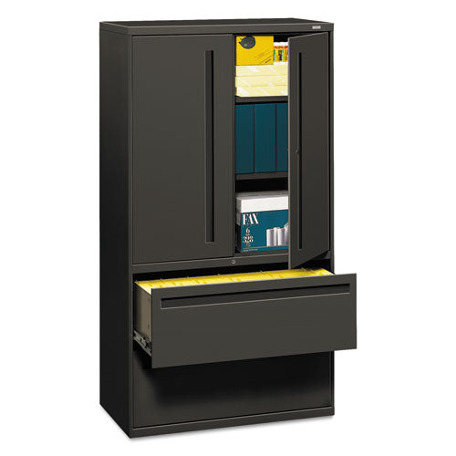 Brigade 700 Series Lateral File, Three-shelf Enclosed Storage, 2 Legal/letter-size File Drawers, Charcoal, 36" X 18" X 64.25"