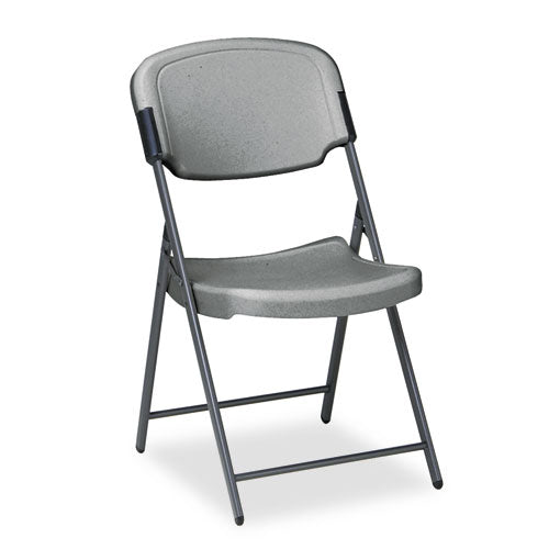 Rough N Ready Commercial Folding Chair, Supports Up To 350 Lb, 15.25" Seat Height, Charcoal Seat, Charcoal Back, Silver Base