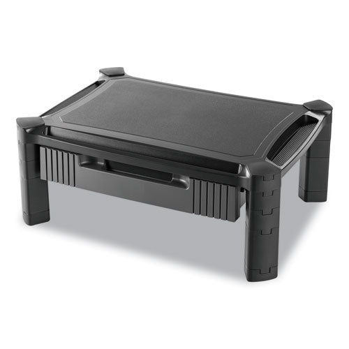 Large Monitor Stand With Cable Management And Drawer, 18.38" X 13.63" X 5", Black