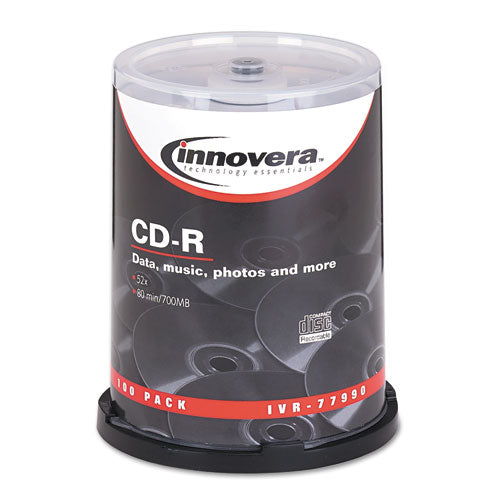 Cd-r Recordable Disc, 700 Mb/80min, 52x, Spindle, Silver, 100/pack