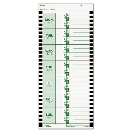 Time Clock Cards For Lathem Time 800p, One Side, 4 X 9, 100/pack