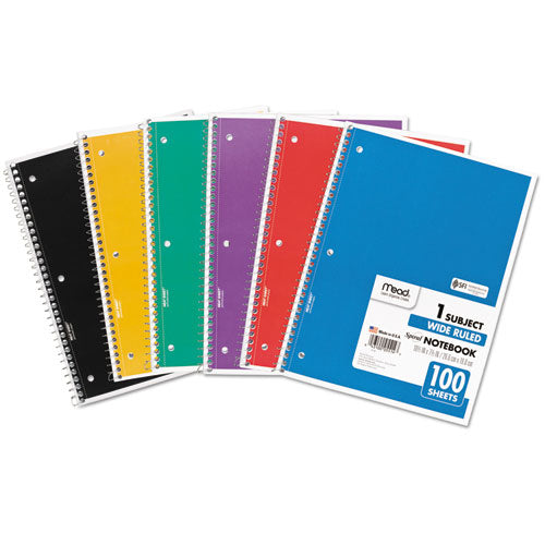 Spiral Notebook, 3-hole Punched, 1-subject, Wide/legal Rule, Randomly Assorted Cover Color, (100) 10.5 X 7.5 Sheets