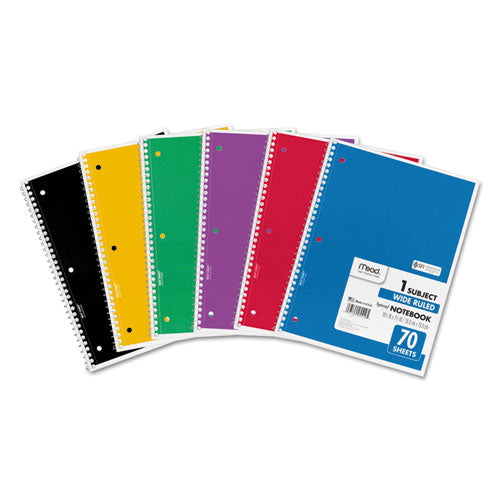 Spiral Notebook, 1-subject, Wide/legal Rule, Assorted Cover Colors, (70) 10.5 X 8 Sheets, 6/pack