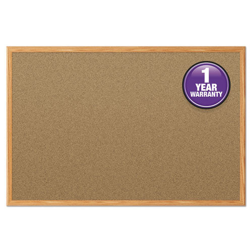 Economy Cork Board With Oak Frame, 48 X 36, Natural Surface, Oak Fiberboard Frame