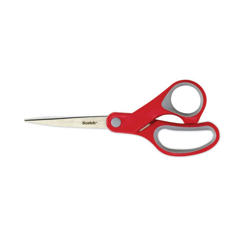 Multi-purpose Scissors, 8" Long, 3.38" Cut Length, Gray/red Straight Handle