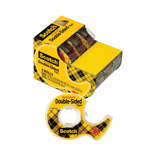 Double-sided Permanent Tape In Handheld Dispenser, 1" Core, 0.5" X 20.83 Ft, Clear, 3/pack