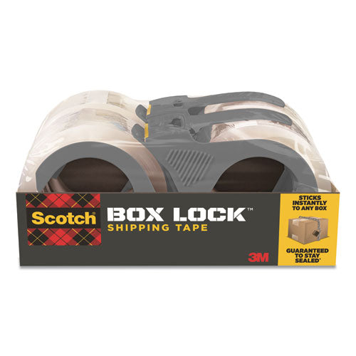 Box Lock Shipping Packaging Tape With Dispenser, 3" Core, 1.88" X 54.6 Yds, Clear, 4/pack