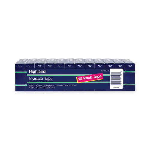 Invisible Permanent Mending Tape, 1" Core, 0.75" X 83.33 Ft, Clear, 12/pack