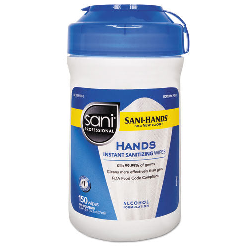 Hands Instant Sanitizing Wipes, 5 X 6, Unscented, White, 150/canister