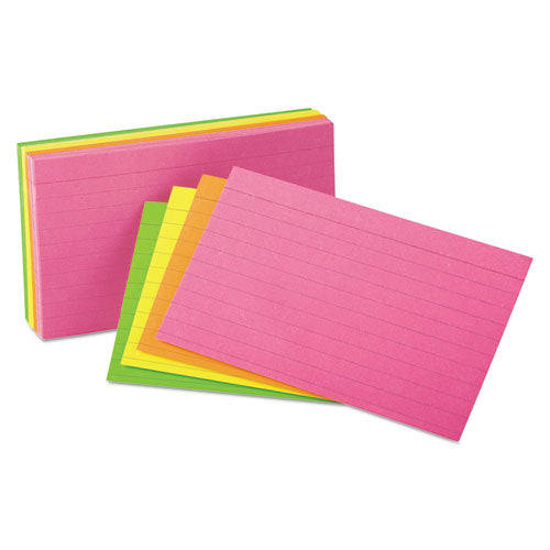 Ruled Index Cards, 3 X 5, Glow Green/yellow, Orange/pink, 100/pack