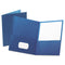 Twin-pocket Folder, Embossed Leather Grain Paper, 0.5" Capacity, 11 X 8.5, Blue, 25/box