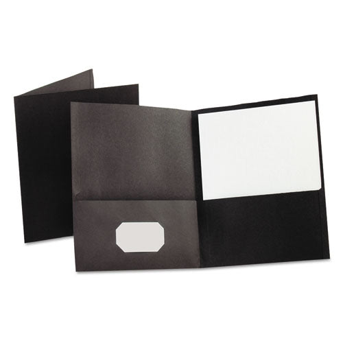 Twin-pocket Folder, Embossed Leather Grain Paper, 0.5" Capacity, 11 X 8.5, Black, 25/box