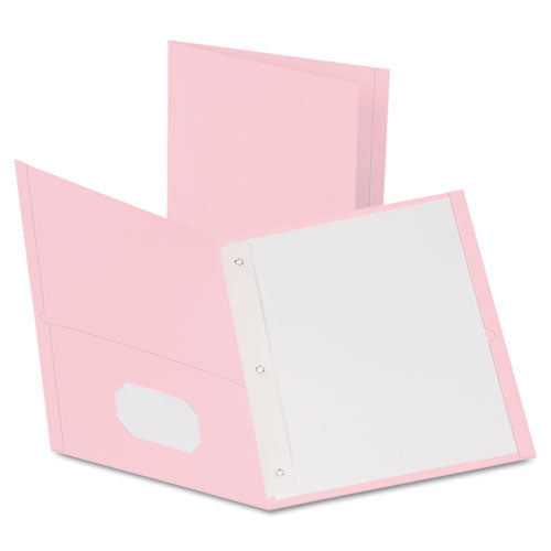 Twin-pocket Folders With 3 Fasteners, 0.5" Capacity, 11 X 8.5, Pink,25/box