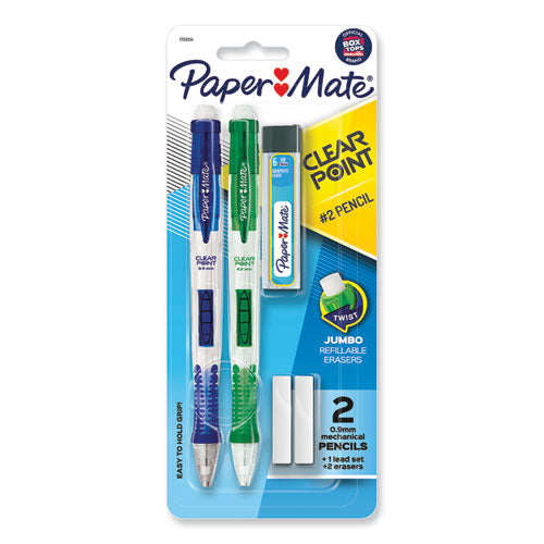 Clear Point Mechanical Pencil, 0.9 Mm, Hb (#2.5), Black Lead, Assorted Barrel Colors, 2/pack