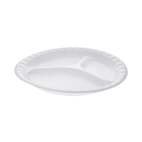 Placesetter Satin Non-laminated Foam Dinnerware, 3-compartment Plate, 10.25" Dia, White, 540/carton