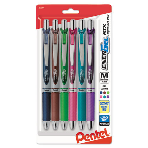 Energel Rtx Gel Pen, Retractable, Medium 0.7 Mm, Assorted Ink And Barrel Colors, 6/pack