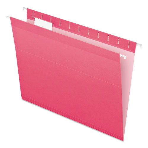 Colored Reinforced Hanging Folders, Letter Size, 1/5-cut Tabs, Pink, 25/box