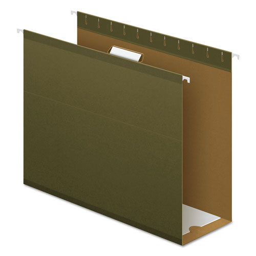 Extra Capacity Reinforced Hanging File Folders With Box Bottom, 4" Capacity, Letter Size, 1/5-cut Tabs, Green, 25/box