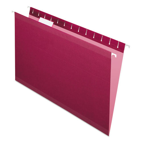 Colored Reinforced Hanging Folders, Legal Size, 1/5-cut Tabs, Burgundy, 25/box