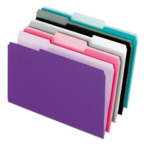 Interior File Folders, 1/3-cut Tabs: Assorted, Letter Size, Assorted Colors: Aqua/black/gray/pink/violet, 100/box