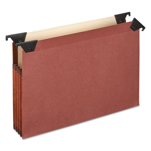 Premium Expanding Hanging File Pockets With Swing Hooks And Dividers, 3 Dividers With 1/3-cut Tabs, Letter Size, Brown, 5/box