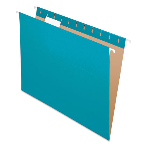 Colored Hanging Folders, Letter Size, 1/5-cut Tabs, Teal, 25/box