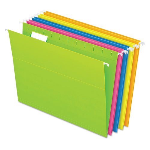 Glow Hanging File Folders, Letter Size, 1/5-cut Tabs, Assorted Colors, 25/box