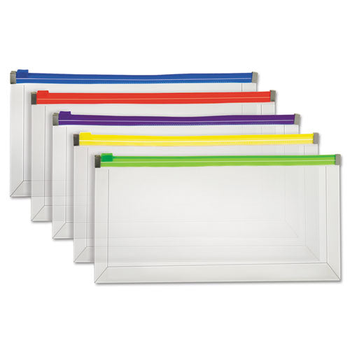 Poly Zip Check Envelope, Zipper Closure, 10.13 X 5.13, Assorted Colors, 5/pack