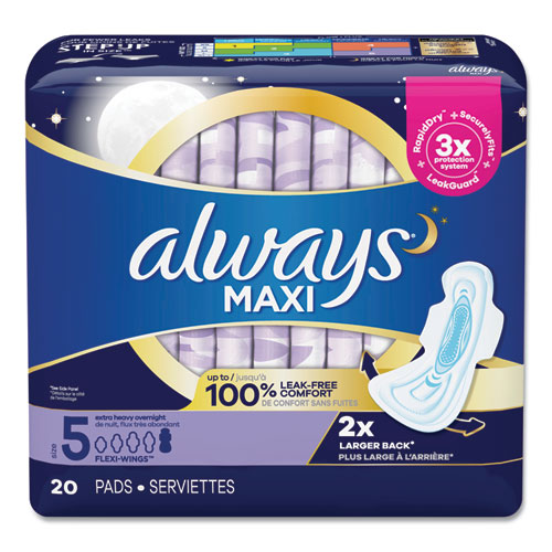 Maxi Pads, Extra Heavy Overnight, 20/pack, 6 Packs/carton