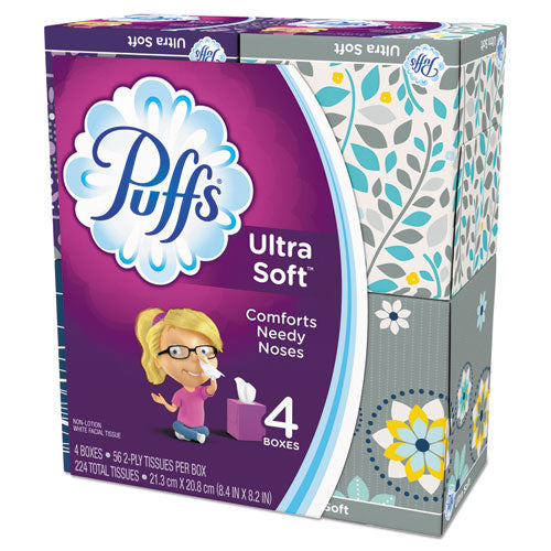 Ultra Soft Facial Tissue, 2-ply, White, 56 Sheets/box, 4 Boxes/pack