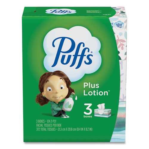 Plus Lotion Facial Tissue, 2-ply, White, 124/box, 3 Box/pack