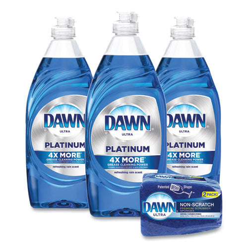 Platinum Liquid Dish Detergent, Refreshing Rain Scent, (3) 24 Oz Bottles Plus (2) Sponges/carton