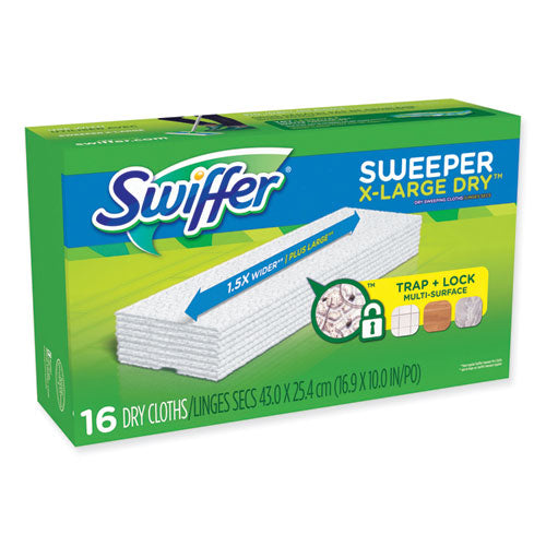 Sweeper Xl Dry Refill Cloths, 16.9" X 9.8", White, 16/box