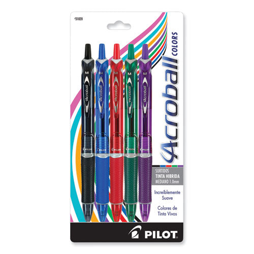 Acroball Colors Advanced Ink Ballpoint Pen, Retractable, Medium 1 Mm, Assorted Ink And Barrel Colors, 5/pack