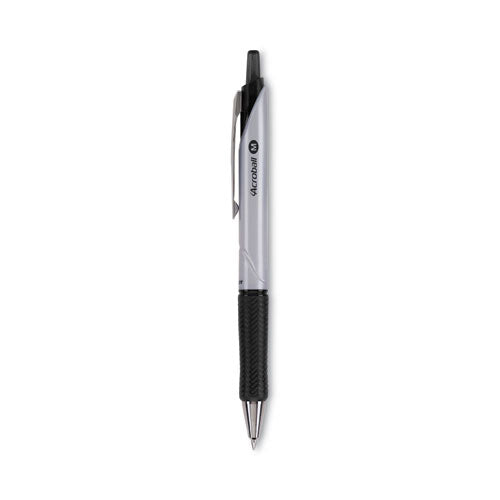 Acroball Pro Advanced Ink Ballpoint Pen, Retractable, Medium 1 Mm, Black Ink, Silver Barrel, Dozen