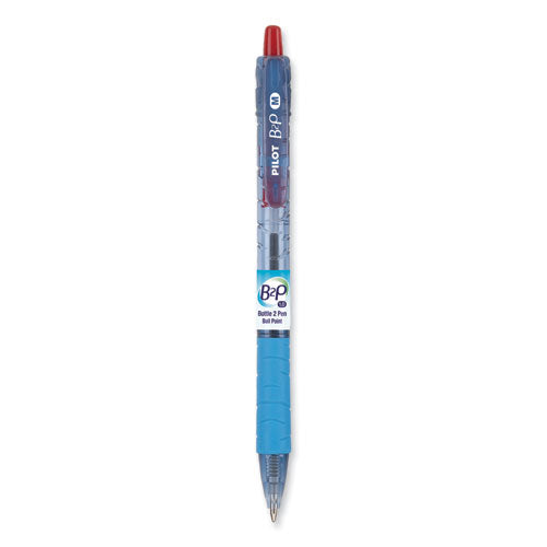 B2p Bottle-2-pen Recycled Ballpoint Pen, Retractable, Medium 1 Mm, Red Ink, Translucent Blue Barrel, Dozen