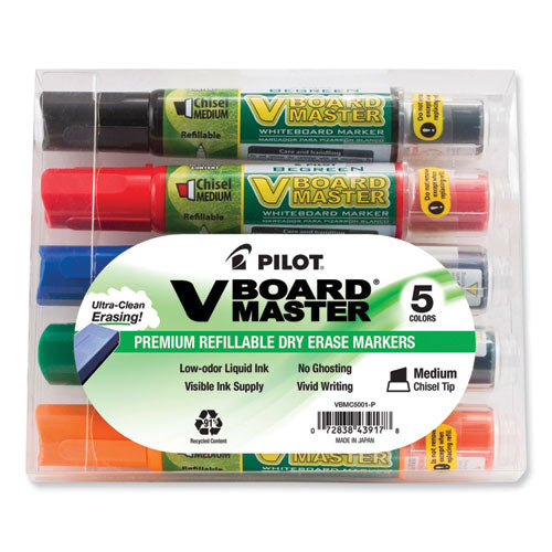 Begreen V Board Master Dry Erase Marker, Medium Chisel Tip, Assorted Colors, 5/pack