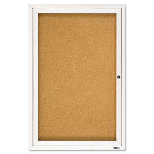 Enclosed Indoor Cork Bulletin Board With One Hinged Door, 24 X 36, Tan Surface, Silver Aluminum Frame