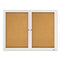 Enclosed Indoor Cork Bulletin Board With Two Hinged Doors, 48 X 36, Tan Surface, Silver Aluminum Frame