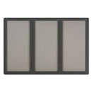 Enclosed Indoor Fabric Bulletin Board With Three Hinged Doors, 72 X 48, Gray Surface, Graphite Aluminum Frame