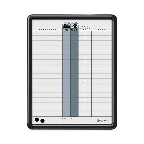 Employee In/out Board, 11 X 14, Porcelain White/gray Surface, Black Plastic Frame