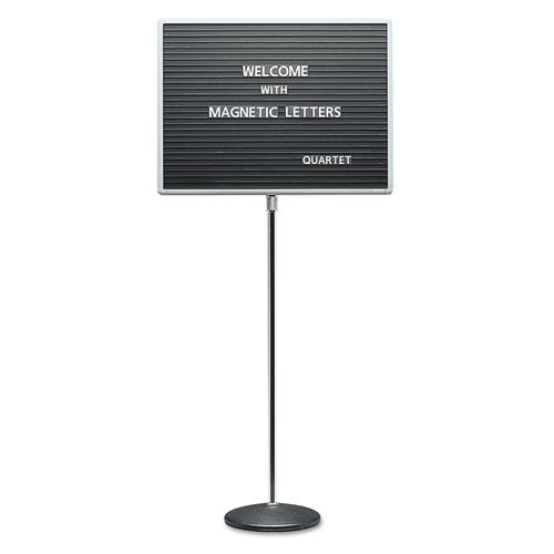 Adjustable Single-pedestal Magnetic Letter Board, 24 X 18, Black Surface, Gray Aluminum Frame