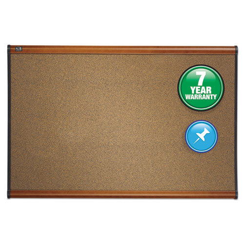 Prestige Colored Cork Bulletin Board, 36 X 24, Brown Surface, Light Cherry Fiberboard/plastic Frame