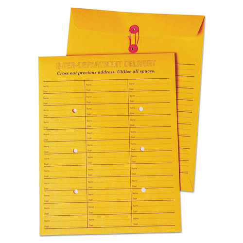 Brown Kraft String/button Box-style Interoffice Envelope, #97, Two-sided Three-column Format, 10 X 13, Brown Kraft, 100/box